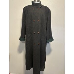 VTG LODENFREY Austria Women sz.40/12 Gray/Green Double Breast Wool Long Overcoat